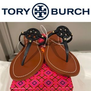 New Tory Burch Gabriel Flat Thong Sandals Black